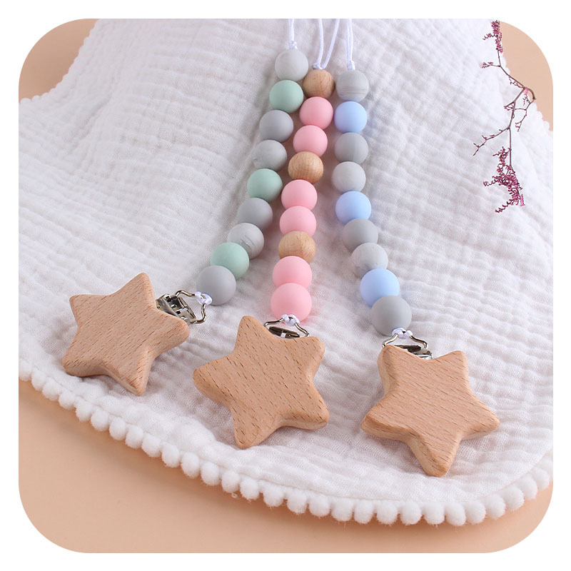 Nueva Haya estrella de cinco puntas chupete clip bebé DIY creativo cadena chupete de silicona de dibujos animados Beech Toy teether
