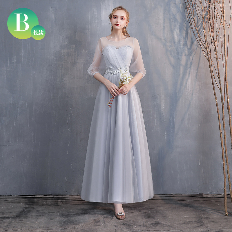 knee length dresses for ladies Berylove Women Grey Purple A Line Maxi Dress V Neck Embroidered Chiffon  Wedding Party Guest Dress with Long Sleeves