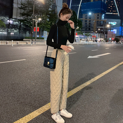 冬季羽绒裤女内外穿显瘦高腰加厚宽松女式白鸭绒棉裤户外直筒长裤