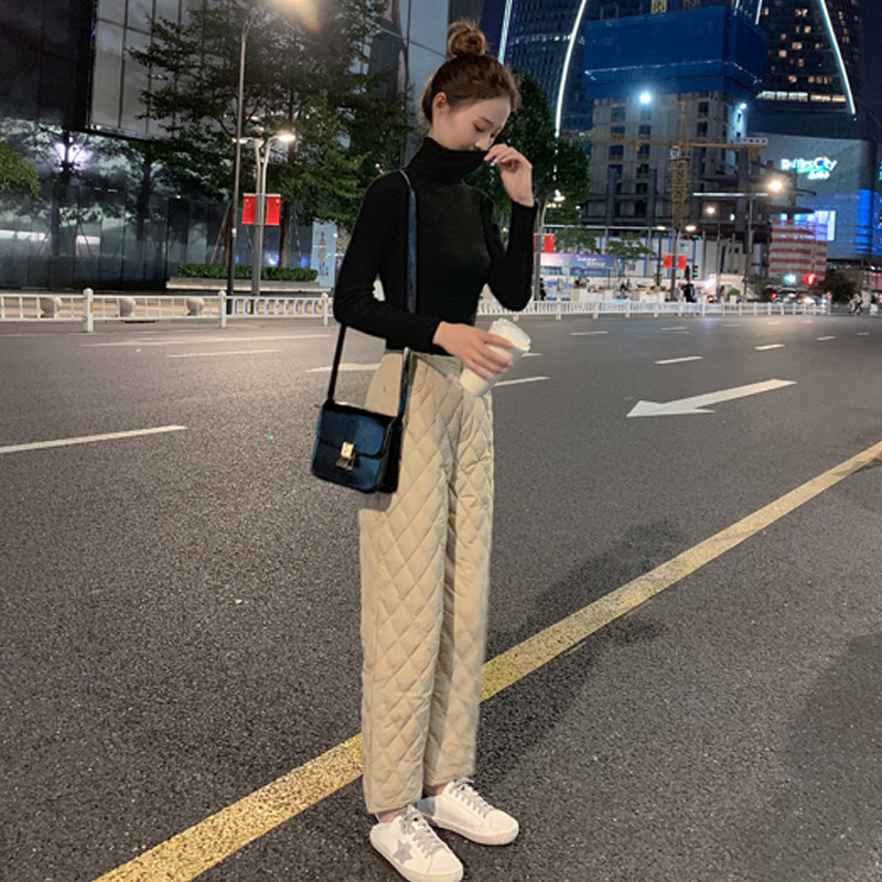 冬季羽绒裤女内外穿显瘦高腰加厚宽松女式白鸭绒棉裤户外直筒长裤