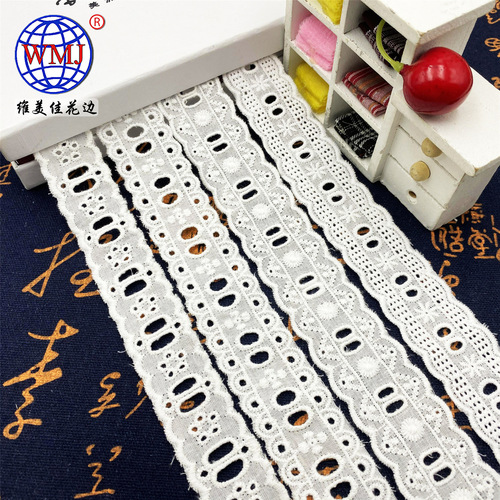 Weimeijia high quality ribbon lace 2CM white water soluble lace hollow pure cotton thread cotton embroidery lace