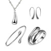 Fashionable set, silver bracelet, necklace and earrings, ring, 4 piece set, European style
