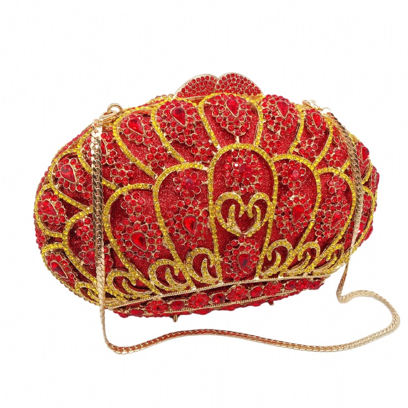 Túi clutch dạ tiệc nữ đính đá kim cương đỏ hình vương miện, xách tay hoặc đeo chéo 20x7x13 cm — Màu đỏ, Màu hồng chi tiết 16