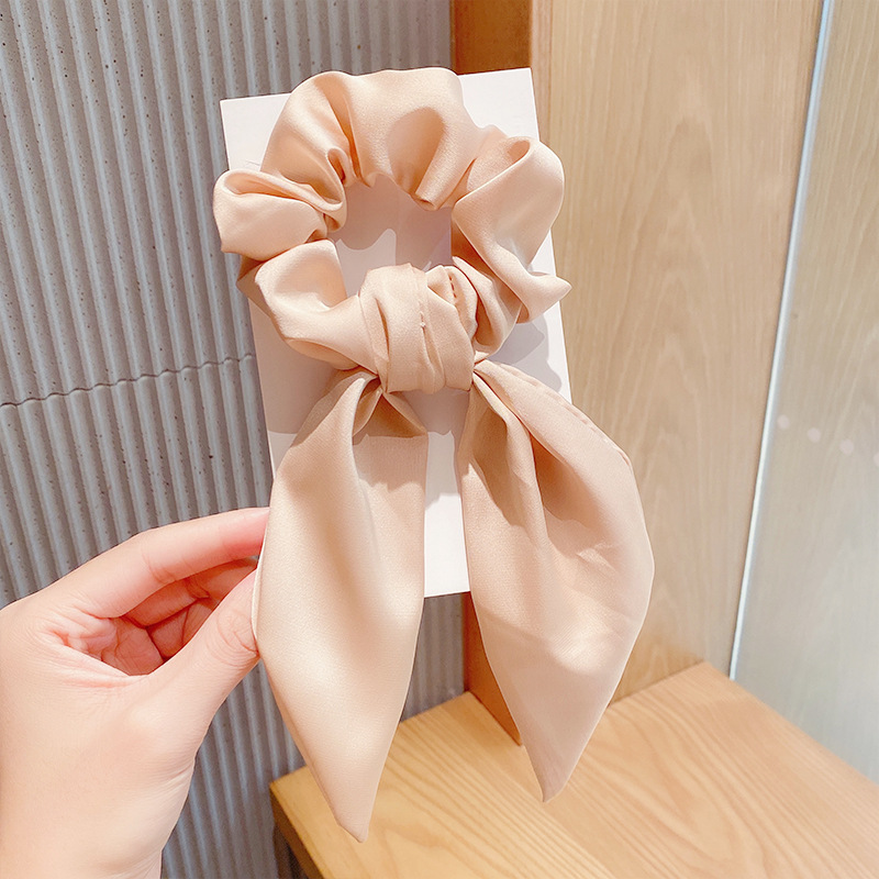 New Foreign Trade Hair Band Knotted Satin Rabbit Ears Head Rope Ponytail Hair Band Girl Large Intestine Ring Pure Color All-matching Hair Accessories display picture 9
