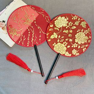 烫金团扇透明秀禾新娘宫扇DIY贴花手工宫扇COS摄影道具复古中国风-阿里巴巴