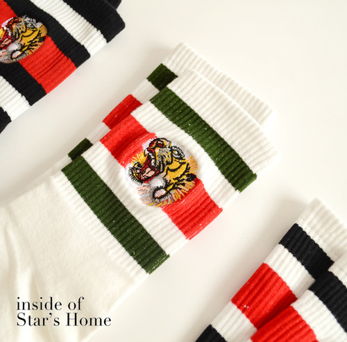 European and American trendy brand socks embroidered tiger head horizontal bar sports socks couple socks women's cotton socks medium tube socks