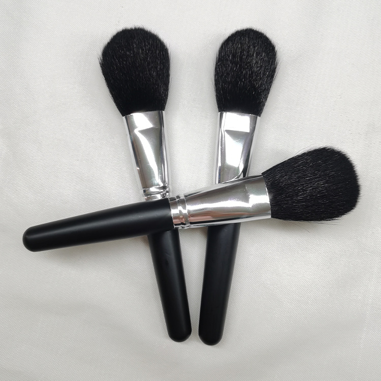 爆款黄尖峰羊毛厂家直销亮银铝管实木手柄散粉刷蜜粉刷化妆刷