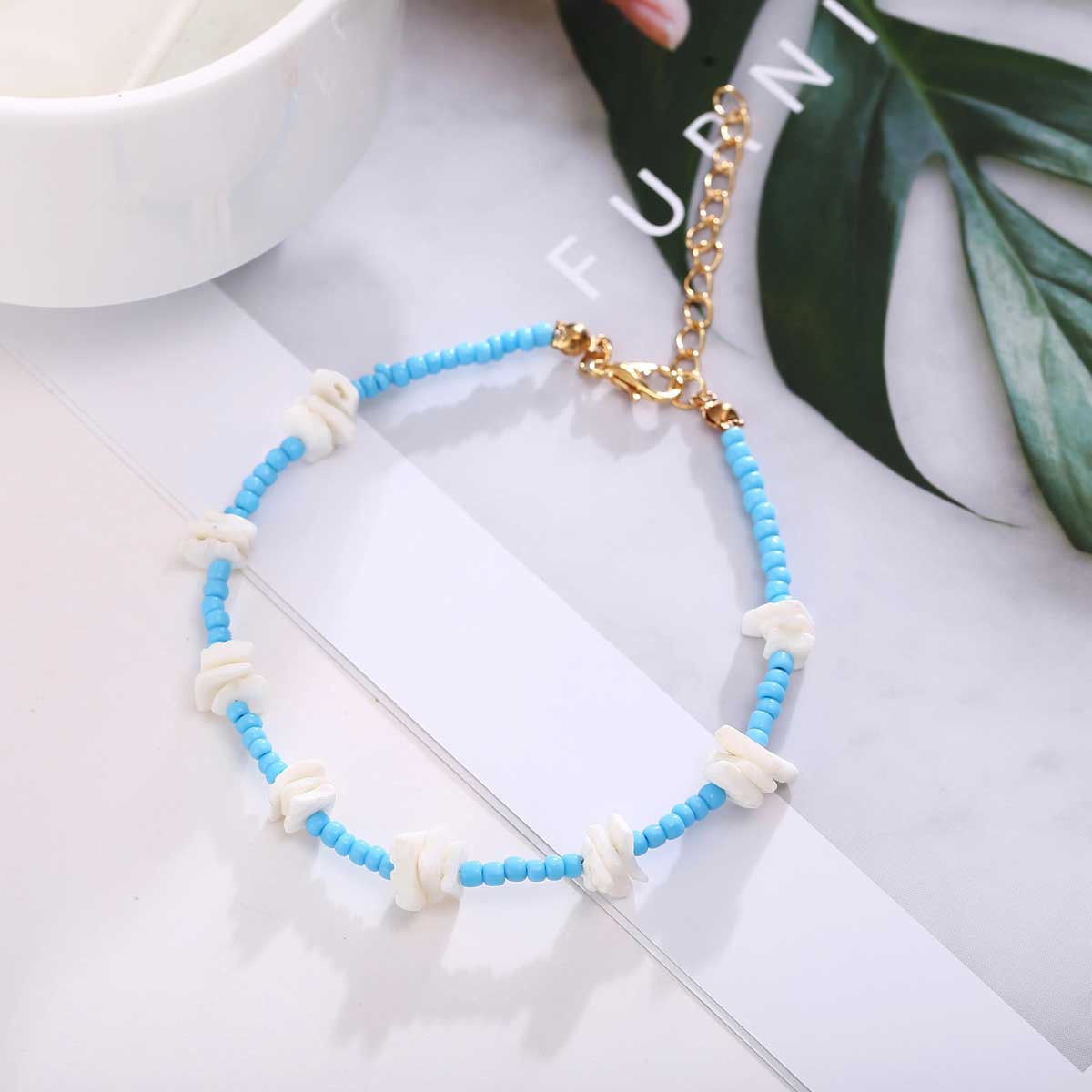 New Broken Shell Hit Color Bead Anklet Retro Simple Blue Anklet display picture 5