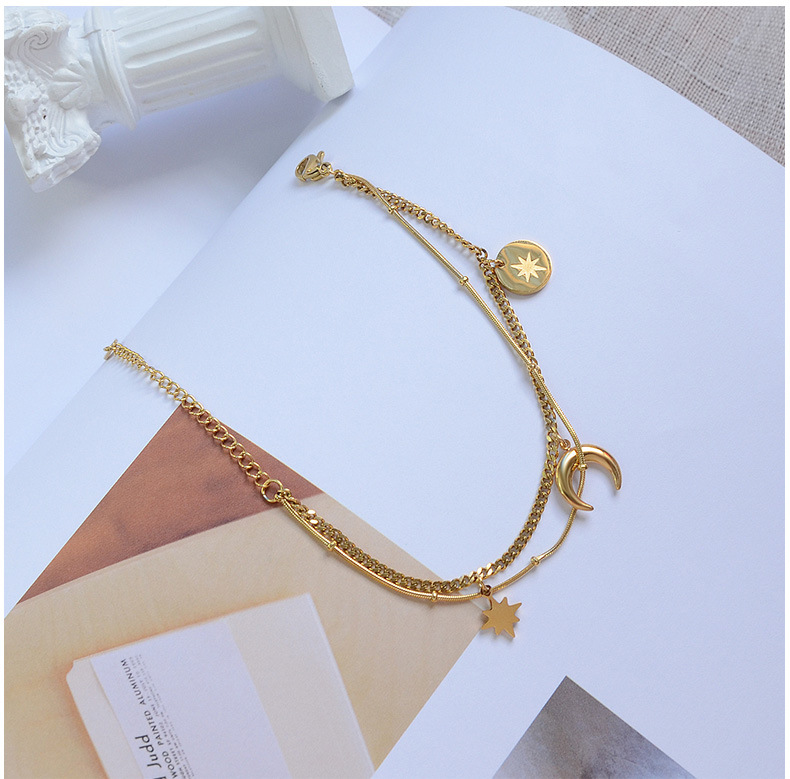 new fashion star moon sun titanium steel bracelet necklace set