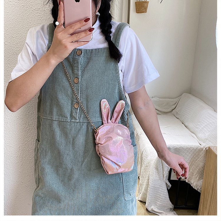 Korean  New Trendy  Cute Cartoon Laser Colorful Girl Cute Funny Rabbit Ears Pu Chain Small Shoulder Bag Mobile Phone Bag Nihaojewelry Wholesale display picture 29