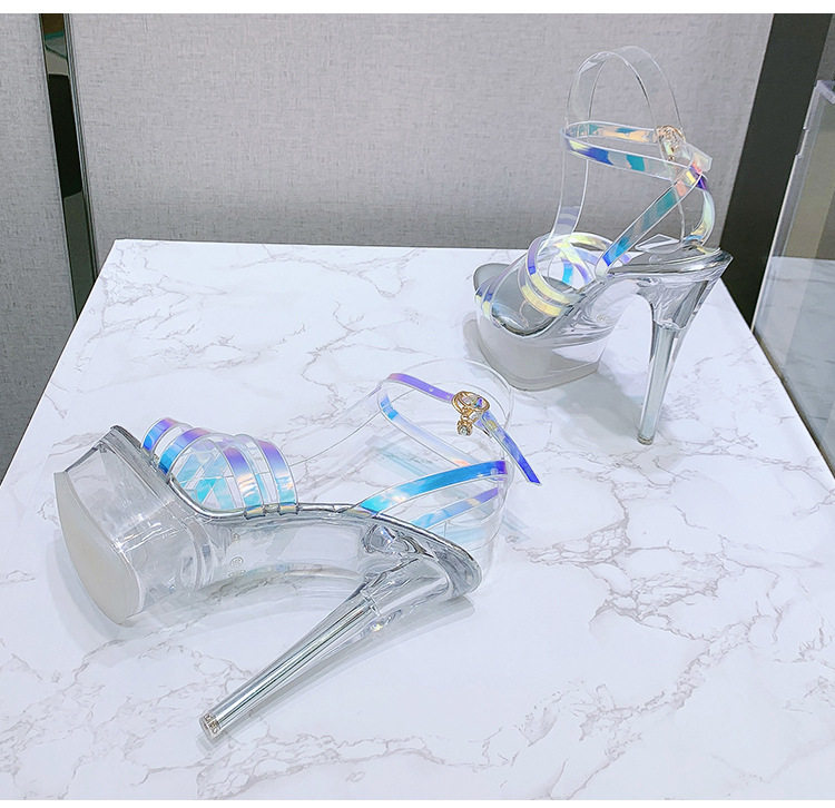 Giày sandal nữ gót nhọn trong suốt pha lê quai chéo mùa hè — Màu bạc, Màu vàng sâm panh chi tiết 25