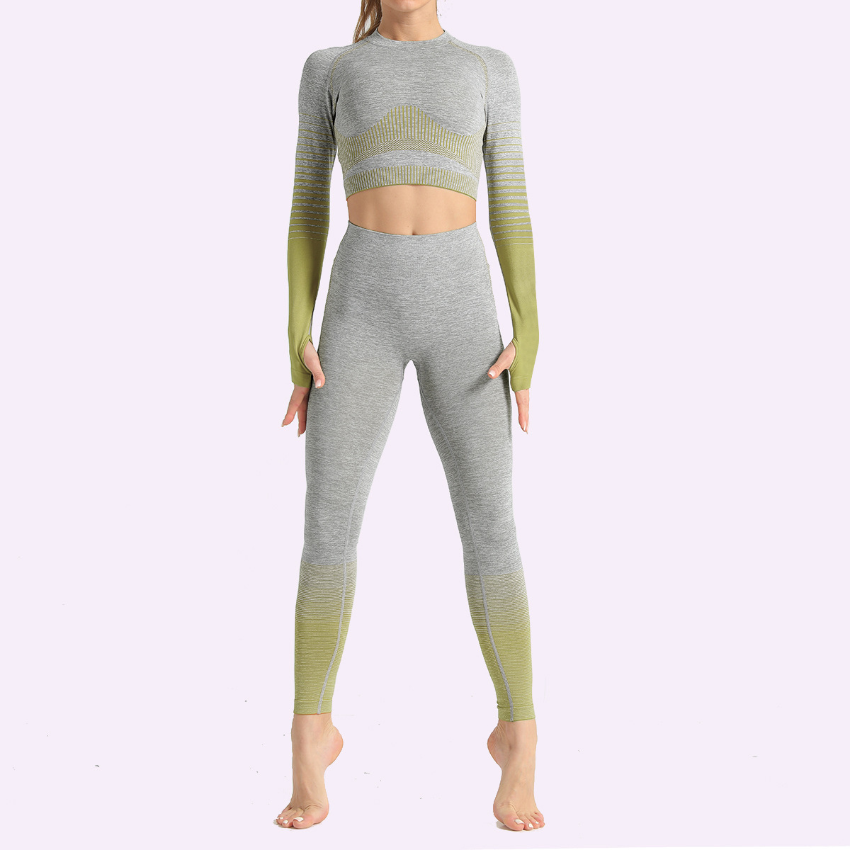 seamless striped knitted yoga suit  NSLX9013