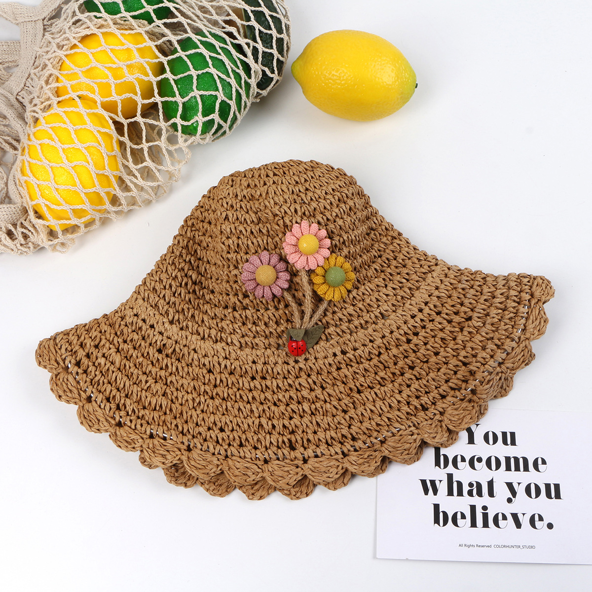 Summer Eaves Sun Visor Straw Hat Baby Girl Korean Beach Sun Hat display picture 3