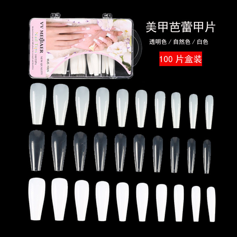 Uñas postizas largas transparentes 100 piezas - Forma trapezoidal larga - Full cover - Naturales - Para extensión de uñas - Venta al por mayor