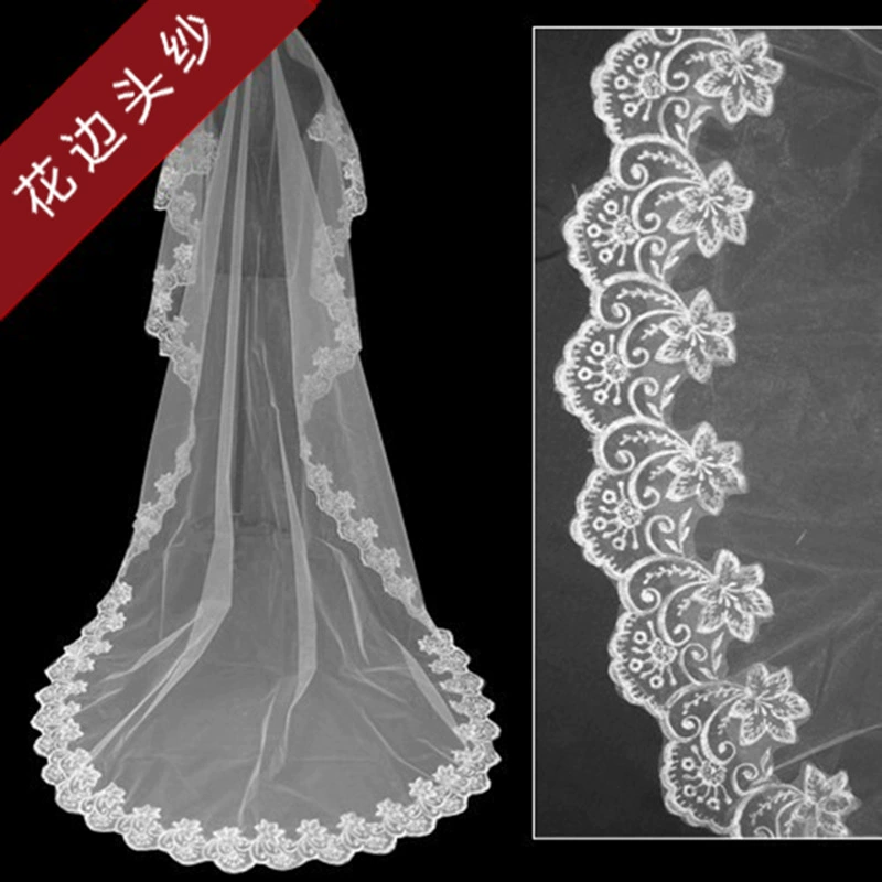 Свадебное платье невесты Нога 3 м Длинная вуаль Веер Bingbing Шлейф Три м Кружевная свадебная фата