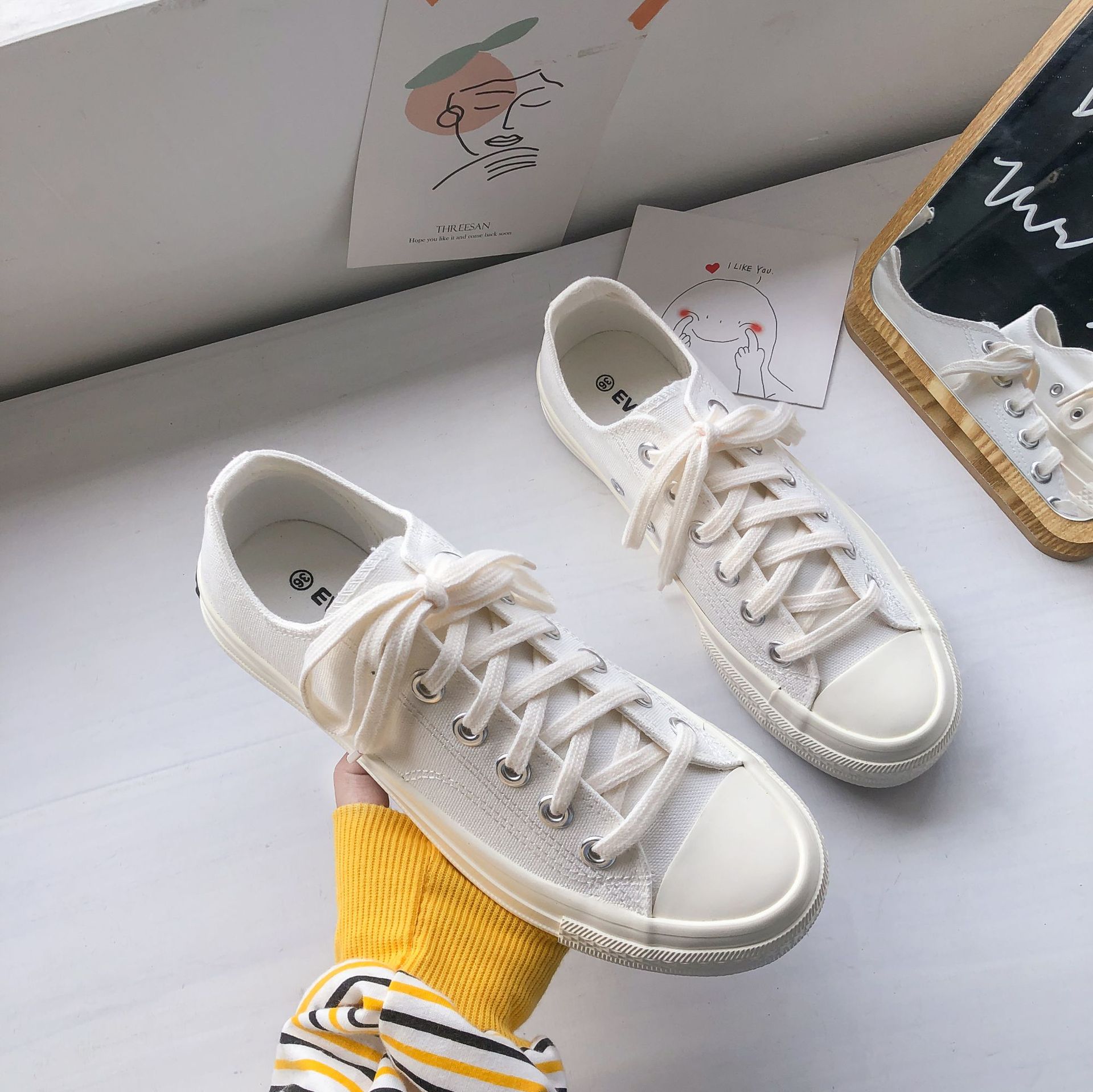 Zapatos de lona totalmente blancos de las mujeres verano nuevo tablero estudiante estilo coreano ulzzang Harajuku transpirable 1970s zapatos moda