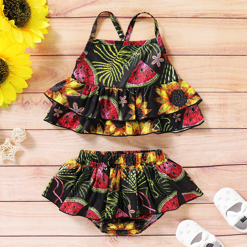 New  sling shorts twopiece print fashion newborn clothing set wholesalepicture2