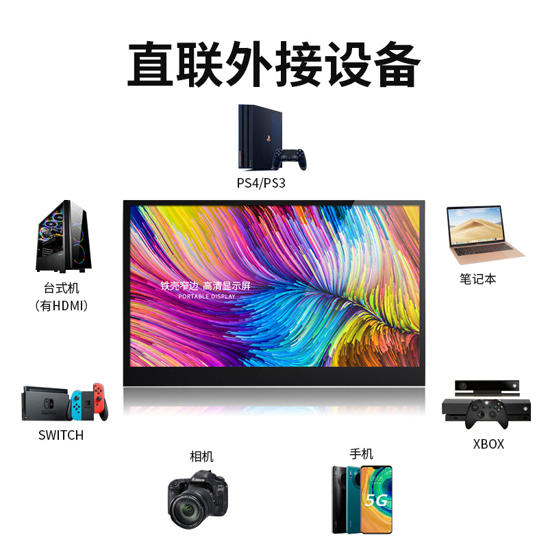 厂家直供15.6寸IPS高清便携式显示器HDMI 手机 电脑同屏投屏1080P