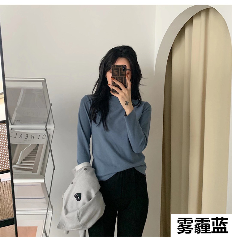 16色德绒半高领打底衫纯色女上衣双面磨毛显瘦打底针织衫秋季新款 pic 11