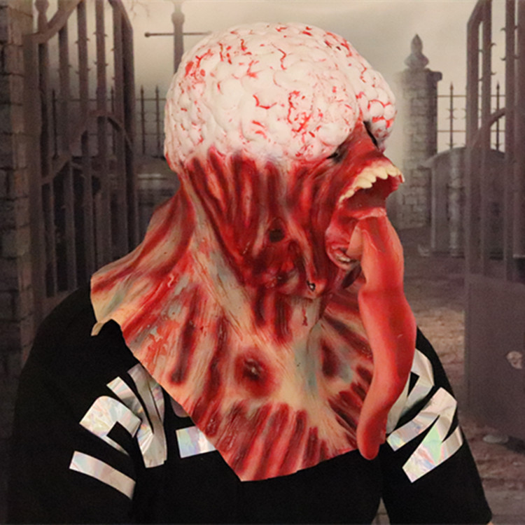 Halloween horror fantasma cara máscara larga lengua fantasma sin cerebro horror miedo casa embrujada accesorios tocados Amazon Venta caliente