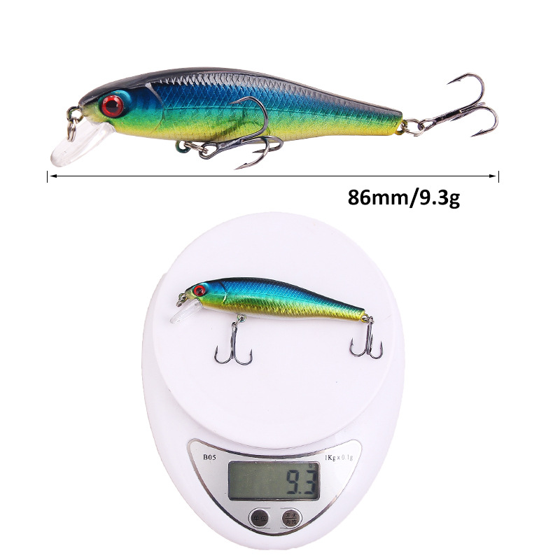 2 Pcs Shallow Diving Minnow Lure 95mm 8g Hard Sinking Minnow Fishing Baits Bass Trout Bowfin Saltwater Sea Fishing Lure