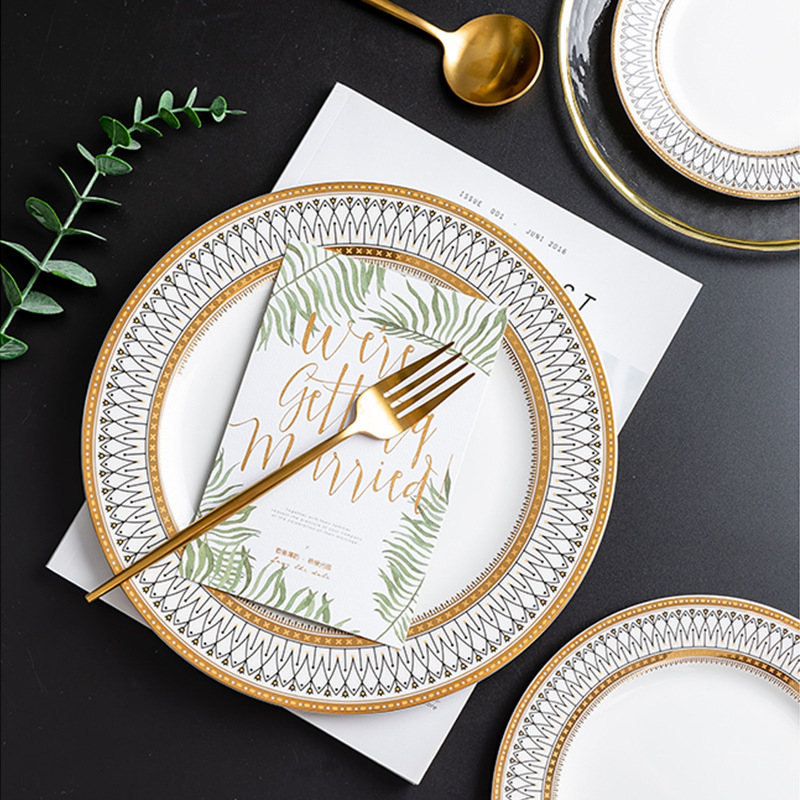 创意陶瓷金边北欧式西餐盘酒店餐具套装家用菜盘牛排盘子 可