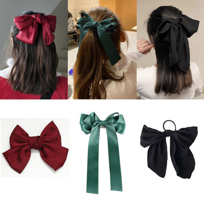 Europe and America Cross border Satin Big bow Hairpin Metal black Tie Versatile Hindbrain temperament Top clamp Hairdressing