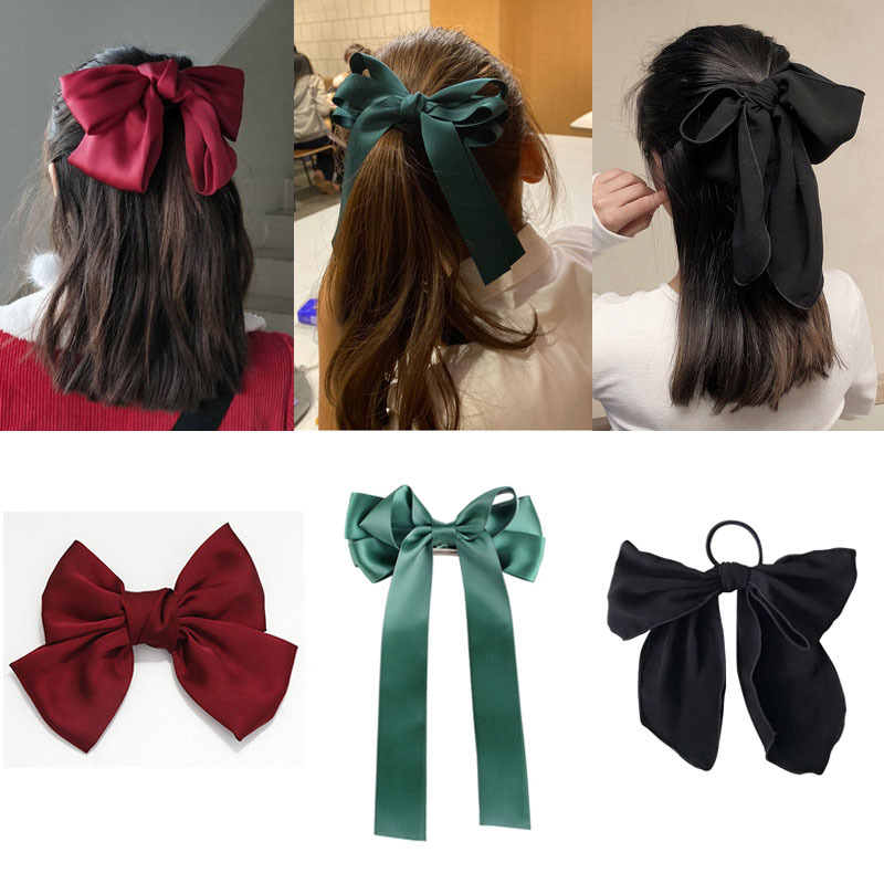Europe and America Cross border Satin Big bow Hairpin Metal black Tie Versatile Hindbrain temperament Top clamp Hairdressing
