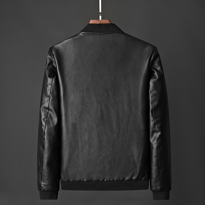 Men's Motorcycle Leather Jacket Stand Up Collar Autumn Jacket_voghion.com