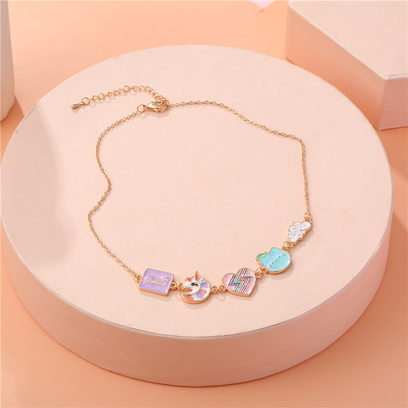 Cartoon Style Heart Shape Alloy Enamel Girl's Necklace display picture 2