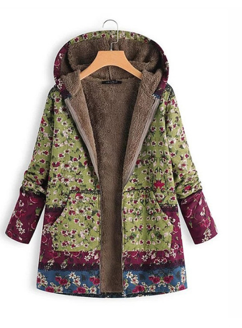 Women's Cotton Linen Print Hooded Sweatshirt 4