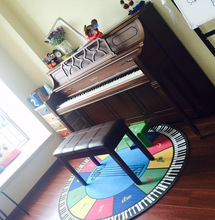 圓形鋼琴彩色鍵盤防滑地毯五線譜琴凳墊地毯水洗不掉色成品風