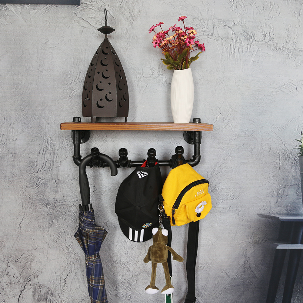 工业风玄关置物架入户挂钩 衣帽钩壁挂水管置物架客厅|ru