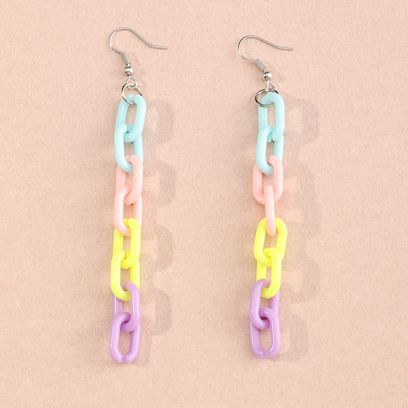 Simple Geometric Square Creative Colorful Resin Chain Long Earrings display picture 5