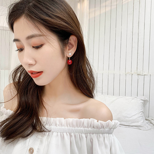 Korean version of the new S925 silver needle personalized temperament size pearl front and rear earrings pearl short earrings women's earrings