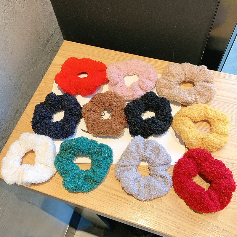 Khaki, Coffee, Grey, White, Pink, Red, Green, Blue, Yellow, Black Color Plush Cute Hair Scrunchies