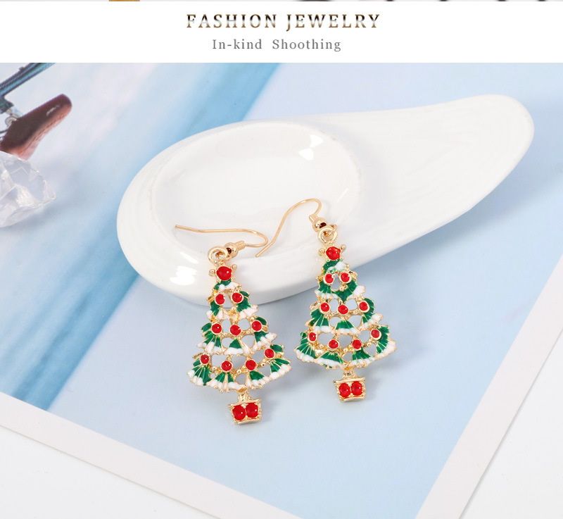 Christmas Series Fashion Alloy Dripping Christmas Tree Earrings Wholesale display picture 3