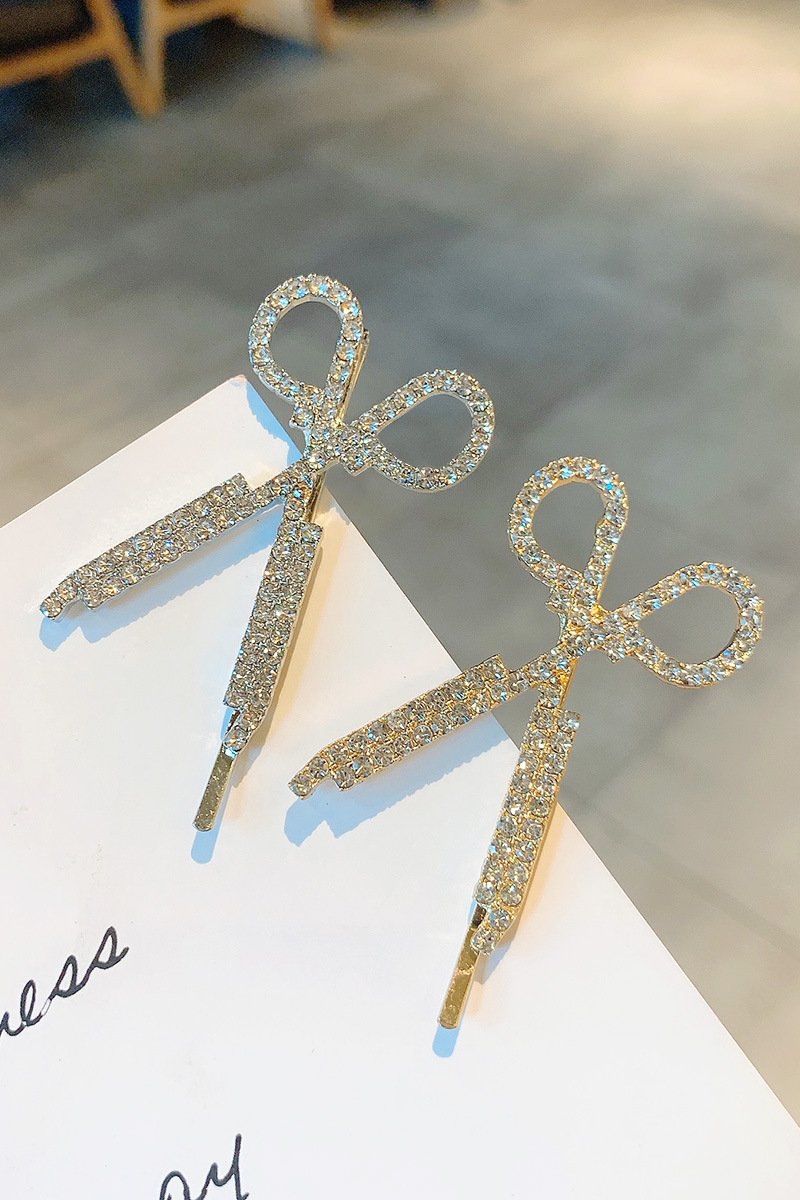 A Word Clip Scissors A Side Clip Diamonds Handmade Diamonds Simple Hair Accessories display picture 3