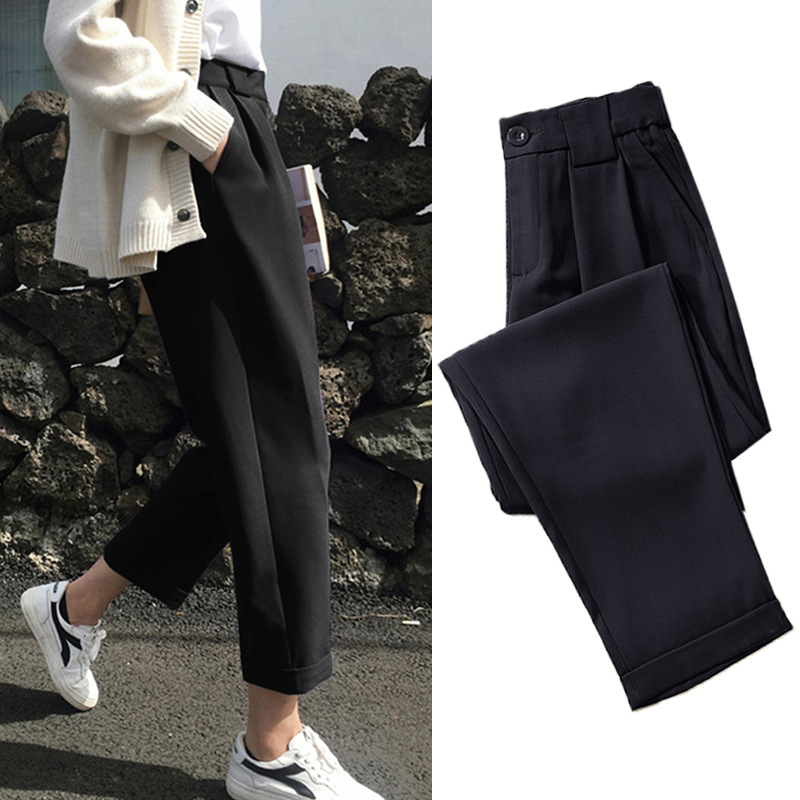 官方图高腰哈伦裤女九分裤2021夏新款休闲宽松胖妹妹西装裤萝卜裤