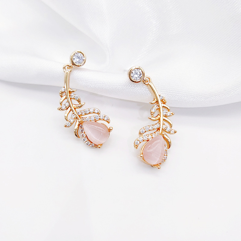 Fashion Opal Leaf Diamond-studded Zircon Earrings display picture 3