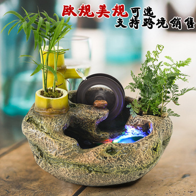 创意家居办公室桌面假山流水摆件风水招财客厅盆景开业乔迁装饰品