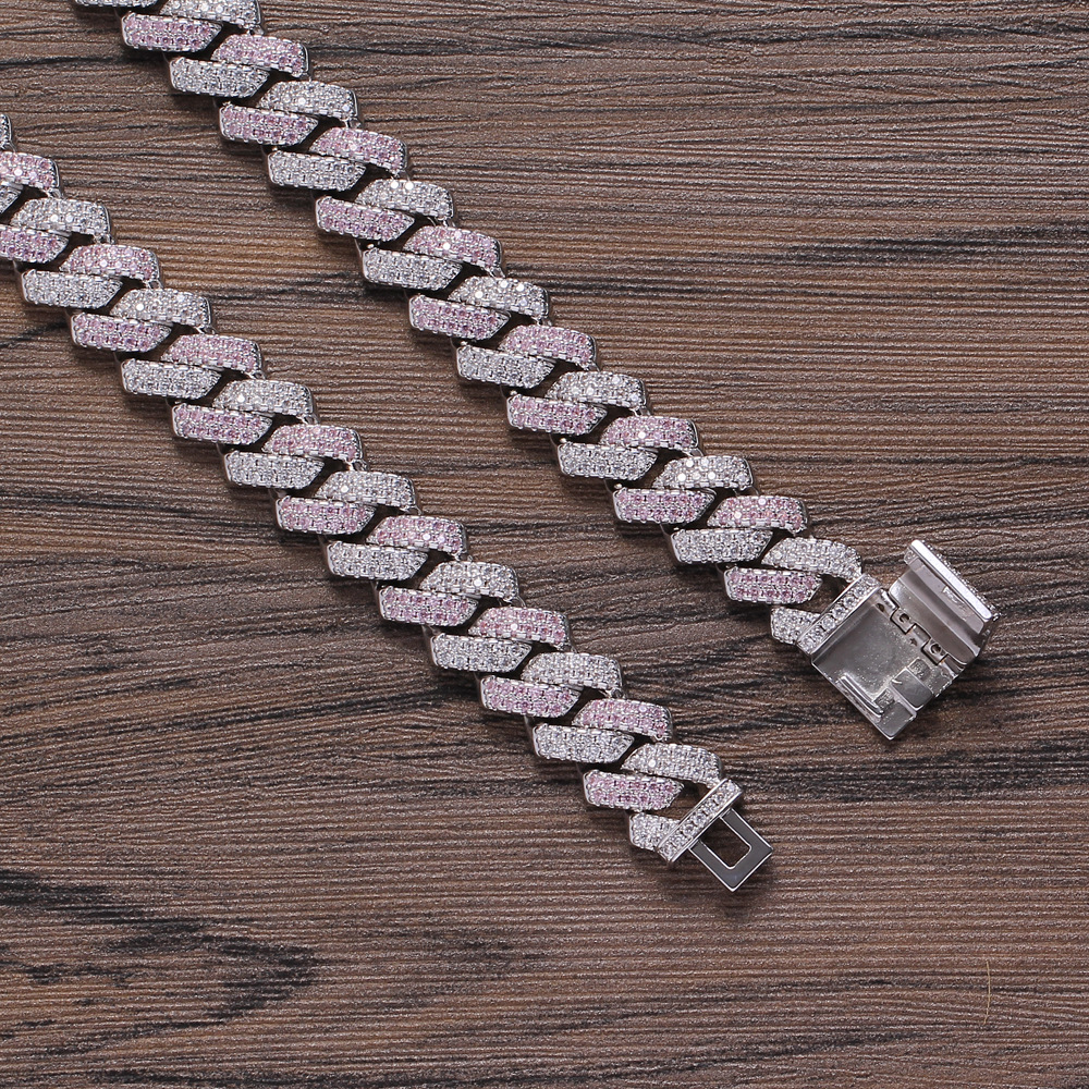 Cuban Link Chain With Zirconium Diamonds For Men, 13mm Box Clasp_voghion.com