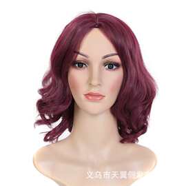 欧美爆款时尚女 酒红色气质中分假头套 高温丝逼真修脸假发全头套