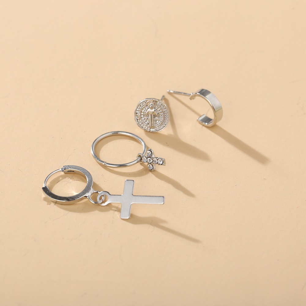 Fashion Cross Ear Stud Set 4 Piece Set Creative Retro Simple Alloy Earrings Wholesale Nihaojewelry display picture 3