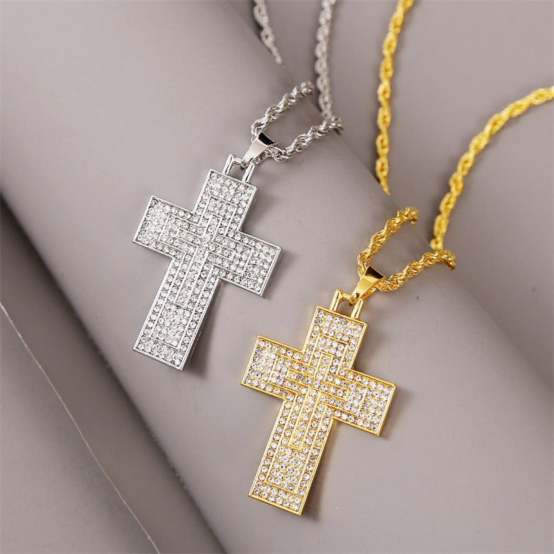 exaggerated hip hop cross necklace creative hip-hop rhinestone pendant jewelry wholesale nihaojewelr