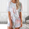 时颖扎染欧美短袖睡衣女夏季2020新款针织圆领套头女士家居服|ms