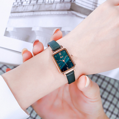 Di song GEDI new pattern lady watch Korean Edition student fashion Retro square Malachite green Belt waterproof Female watch
