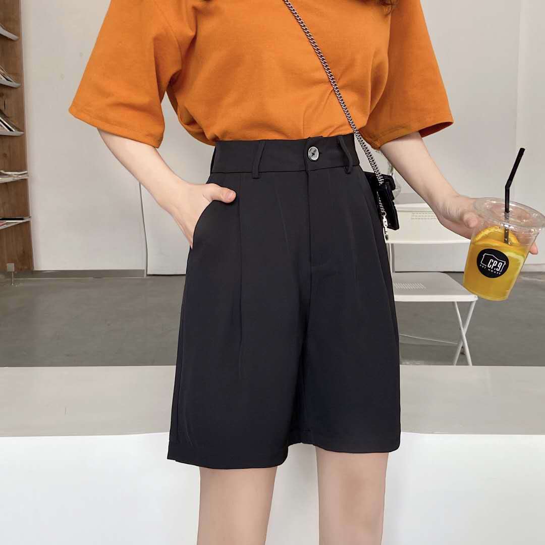 Bộ đồ quần short màu đen lưng cao thẳng phong cách Hàn Quốc mùa hè mới quần cho nữ mùa hè