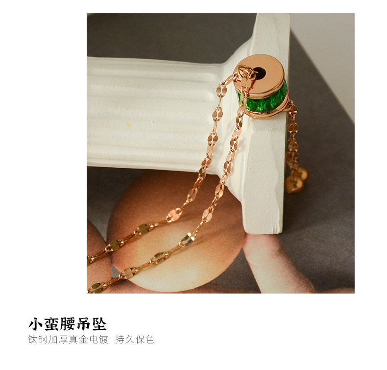 Niche Fashion Emerald Tassel Titanium Steel Pendant Necklace For Women display picture 3