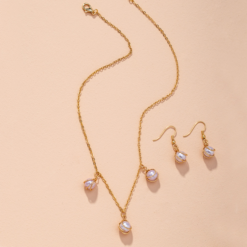 Koreanische Perle Einfache Mode Legierung Halskette Ohrringe Zweiteiliges Set display picture 3